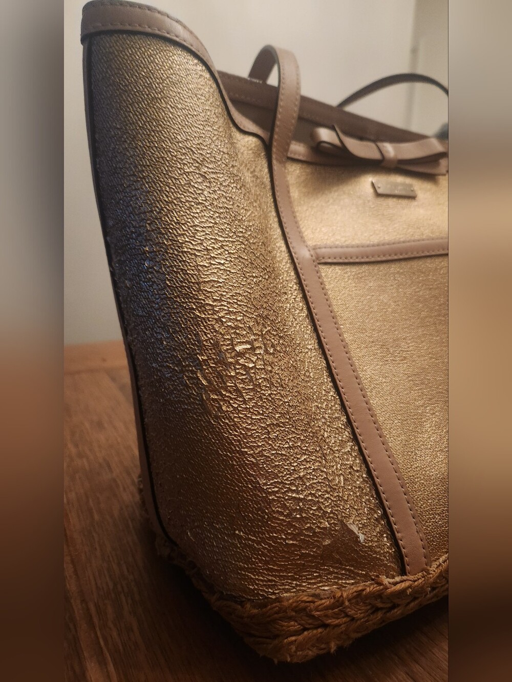 Kate Spade Woven Straw W Metallic Gold Finish Circa 2015 - Picture 4 of 10